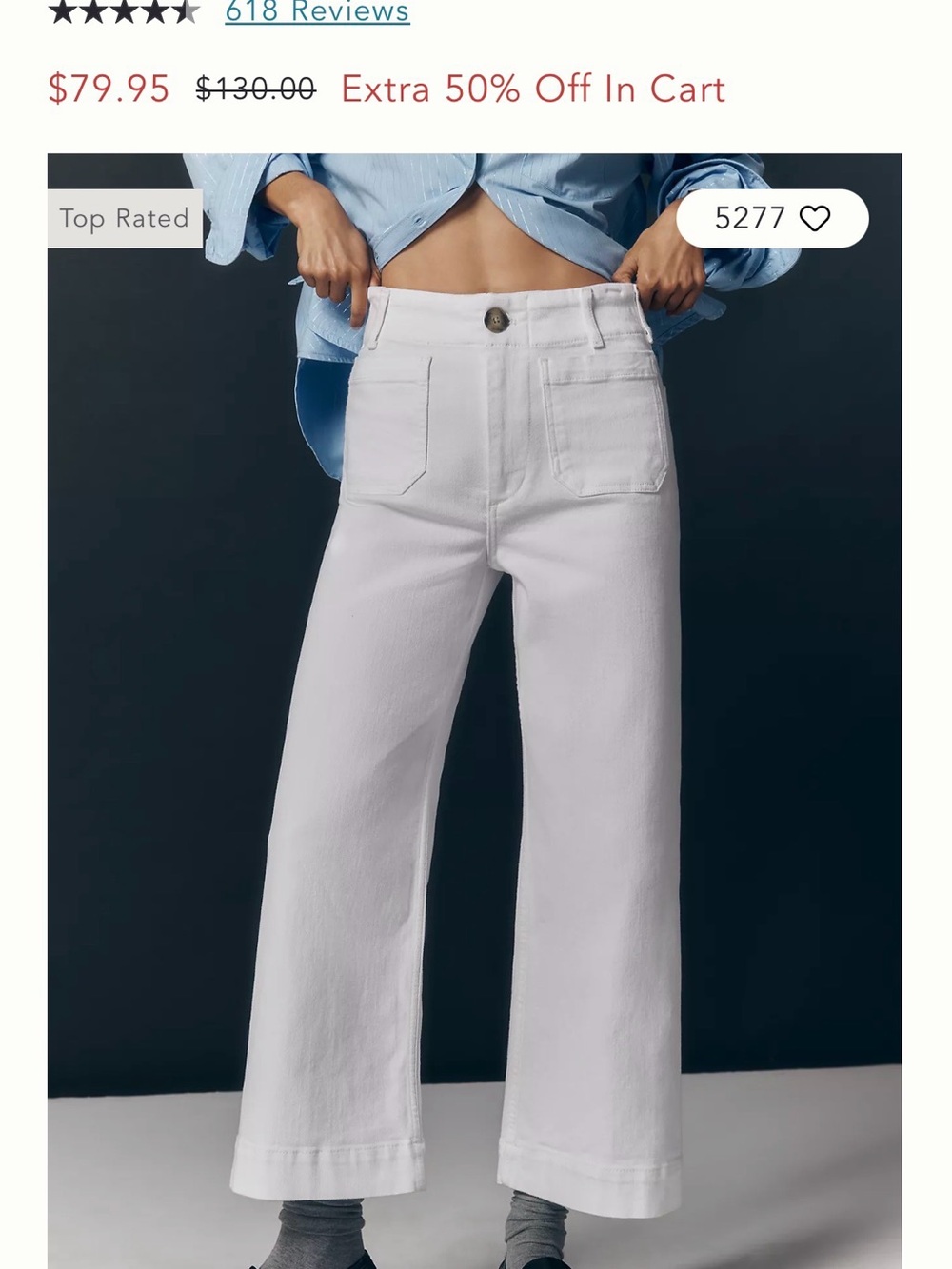 Anthropologie White High-Rise Ankle Crop Wide-Leg Jeans